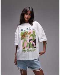 TOPSHOP - Camiseta Blanca Extragrande Con Estampado Gráfico "Palma De Mallorca" De Punto Liso De - Lyst
