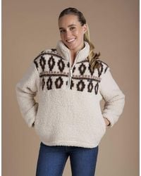 French Connection - Fairisle Borg High Neck 1/2 Zip Fleece Pullover - Lyst