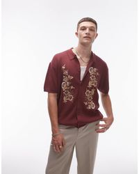 TOPMAN - Ruimvallend Gebreid Overhemd Met Borduursels - Lyst