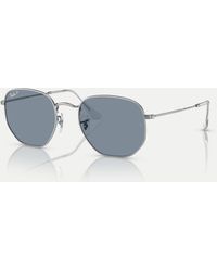 Ray-Ban - Occhiali Da Sole Polarizzati Di Forma Esagonale Irregolare Piatta Con Lenti Blu - Lyst