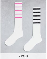 Monki - 2 Pack Knee High Socks With Stripes - Lyst