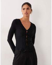 ASOS - Button Through Long Sleeve Top With Lace Trim Detail - Lyst