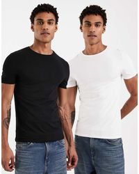 ASOS - Pack De 2 Camisetas De Color Negro Y Blanco Básicas Ajustadas De - Lyst