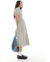 Daisy Street - Vestido Midi Amarillo A Cuadros Con Mangas Abullonadas Y Parte Superior Fruncida De - Lyst