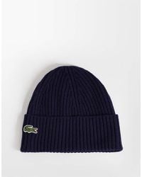 Lacoste - Essential Ribbed Logo Beanie - Lyst