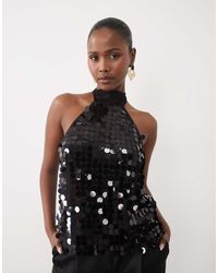 Vila - Top Con Scollo All'Americana E Paillettes A Disco - Lyst