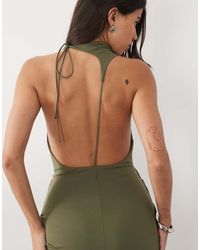 ASOS - Ruched Waist High Neck Maxi Dress With Open Back - Lyst