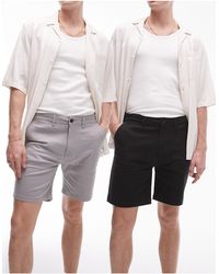 TOPMAN - Confezione da 2 paia di chino corti slim grigio e nero - Lyst