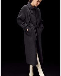 Stradivarius - Long Felt Coat With Buttons - Lyst