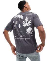 ADPT - T-shirt oversize grigia con stampa "natural" di piante sul retro - Lyst