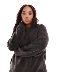 Vero Moda - Pull oversize en maille douce avec col rond - chocolat chiné - Lyst