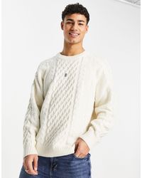 Abercrombie & Fitch Aran Cable Knit Crew Neck Jumper - White