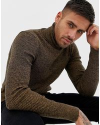 ASOS Muscle Fit Ribbed Roll Neck Jumper - Brown