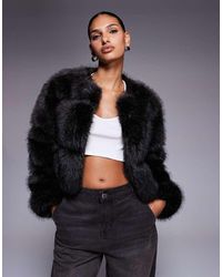 River Island - Cropped Faux Fur Panelled Jacket - Lyst