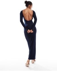 Kaiia - Exclusive Double Layered Slinky Low Back Long Sleeve Bodycon Maxi Dress - Lyst