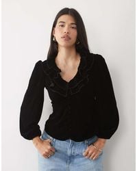 Nobody's Child - Tommie Velvet V-neck Frill Detail Collar Balloon Sleeve Blouse - Lyst