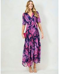 Hope & Ivy - The Yasmine Flutter Sleeve Maxi Wrap Dress With Tie Waist - Lyst