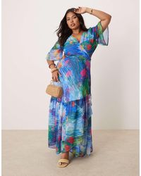 Hope & Ivy Plus - Flutter Sleeve Maxi Wrap Dress - Lyst