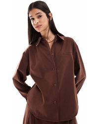 ASOS - Camisa De Sastre Chocolate De Corte Cuadrado De Tejido Efecto Lana De (Parte De Un Conjunto) - Lyst