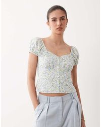 Nobody's Child - Bute Linen Blend Sweetheart Neck Shirred Back Puff Sleeve Top - Lyst