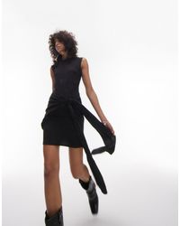TOPSHOP - Mini Dress With Tie Detail - Lyst