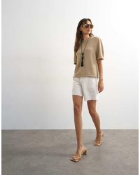 TOPSHOP - Knitted Short Sleeve Top With Roll Hem Trims - Lyst