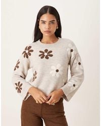 Brave Soul - Crew Neck Knitted Jumper With Flower Detail - Lyst