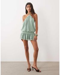 Tiger Mist - Tessie Chiffon Halterneck Lace Trim Drop Waist Mini Dress - Lyst