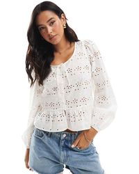 Pieces - Blouse Met Gestrikte Voorkant En Lange Mouwen - Lyst