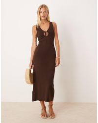 Mango - Compact Knit Midi Tea Dress With Tie Detail - Lyst