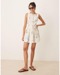 ASOS - Slash Neck Button Down Dropped Waist Mini Dress - Lyst