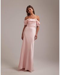 ASOS - Bridesmaids Bardot Satin Maxi Dress - Lyst