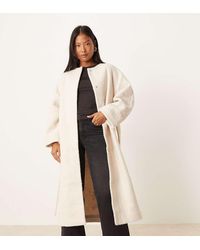 ASOS - Abrigo De Vestir Largo Sin Solapas De Bouclé De Asos Design Petite-Neutro - Lyst