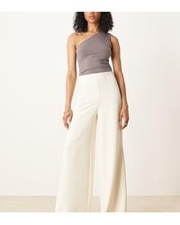 ASOS - Pantalones De Sastre De Corte Palazzo Y Talle Alto Con Detalle Estilo Corsé De Tall-Neutro - Lyst