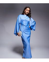 ASOS - Asos Design Petite Wrap Front Batwing Satin Bias Maxi Dress - Lyst