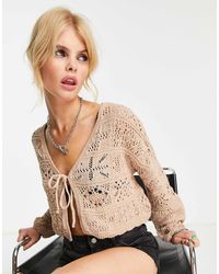 ONLY - Crochet Tie Front Cardigan - Lyst