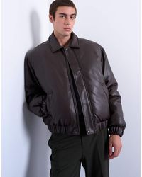 TOPMAN - Faux Leather Puffer Jacket - Lyst