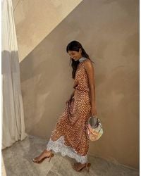 Never Fully Dressed - Fawn Satin Lace Trim Hem Maxi Skirt Co-Ord - Lyst