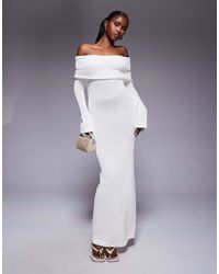 Aria Cove - Textured Boucle Knit Bardot Foldover Maxi Dress - Lyst