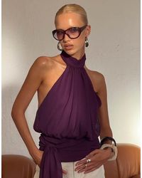 Princess Polly - Faythe High Neck Foldover Detail Tie Waist Detail Open Back Top - Lyst
