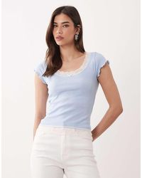 Miss Selfridge - Scoop Neck Fitted Rib Top With Lace Trim - Lyst