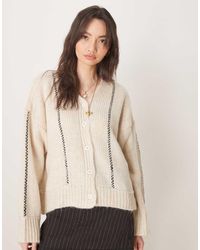 ASOS - Cardigan Color Crema Con Cuciture E Scollo A V - Lyst