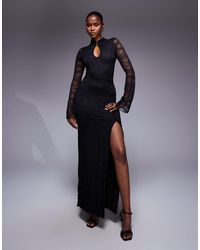 Kaiia - Exclusive Lace Keyhole Detail Long Sleeve Side Split Maxi Dress - Lyst