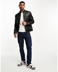 Barneys Originals - Real Leather Racing Jacket With Zip Pockets - Lyst