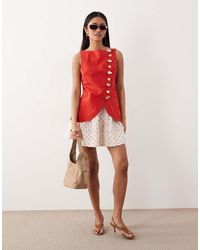 ASOS - Linen Look Waistcoat Mini Dress With Poplin Skirt - Lyst