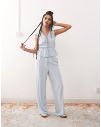 Reclaimed (vintage) - Top froncé et noué devant en lin mélangé - poudré - Lyst