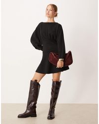 ASOS - Supersoft Slash Neck Blouson Batwing Mini Dress - Lyst