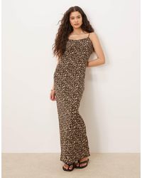Vila - Vestido Largo Ceñido De Tirantes Con Estampado De Leopardo De Punto Liso De - Lyst