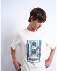 TOPMAN - Ruimvallend T-Shirt Met Poortprint En Borduursel - Lyst