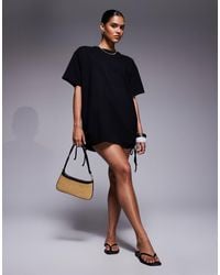 Fashionkilla - Exclusive Cotton Ruched Tie Side Mini T-Shirt Dress - Lyst